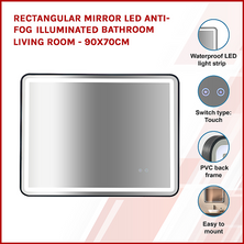 Rectangular Mirror LED Anti-Fog Illuminated Bathroom Living Room - 90x70cm