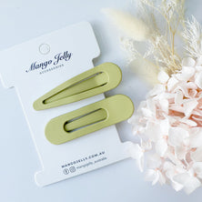 MANGO JELLY Large Pastel Coated Hair Clips - Avocado - Twin Pack