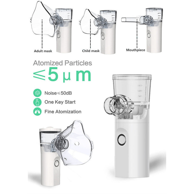 3-In-1 Lightweight Portable Mesh Handheld Nebulizer - Ultra-Quiet While Sleep, Fine Mist (≤5μm) Atomizer with 3 Masks & Built-in Rechargeable Battery