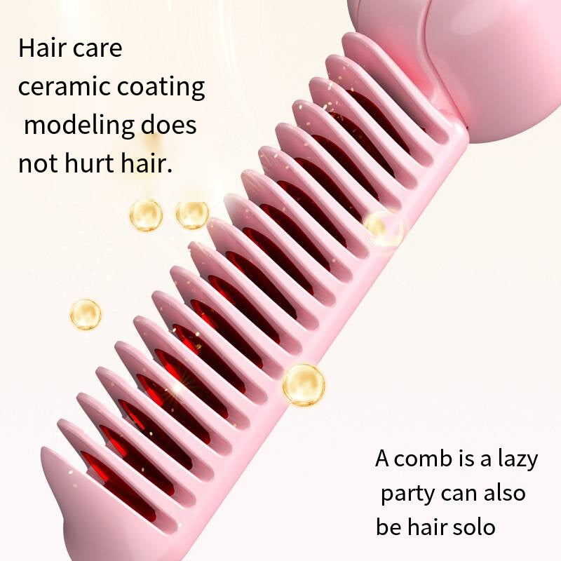 Purple Portable Foldable Cordless Hair Straightener Comb - 2-in-1 Ionic Styling for Smooth, Frizz-Free Hair