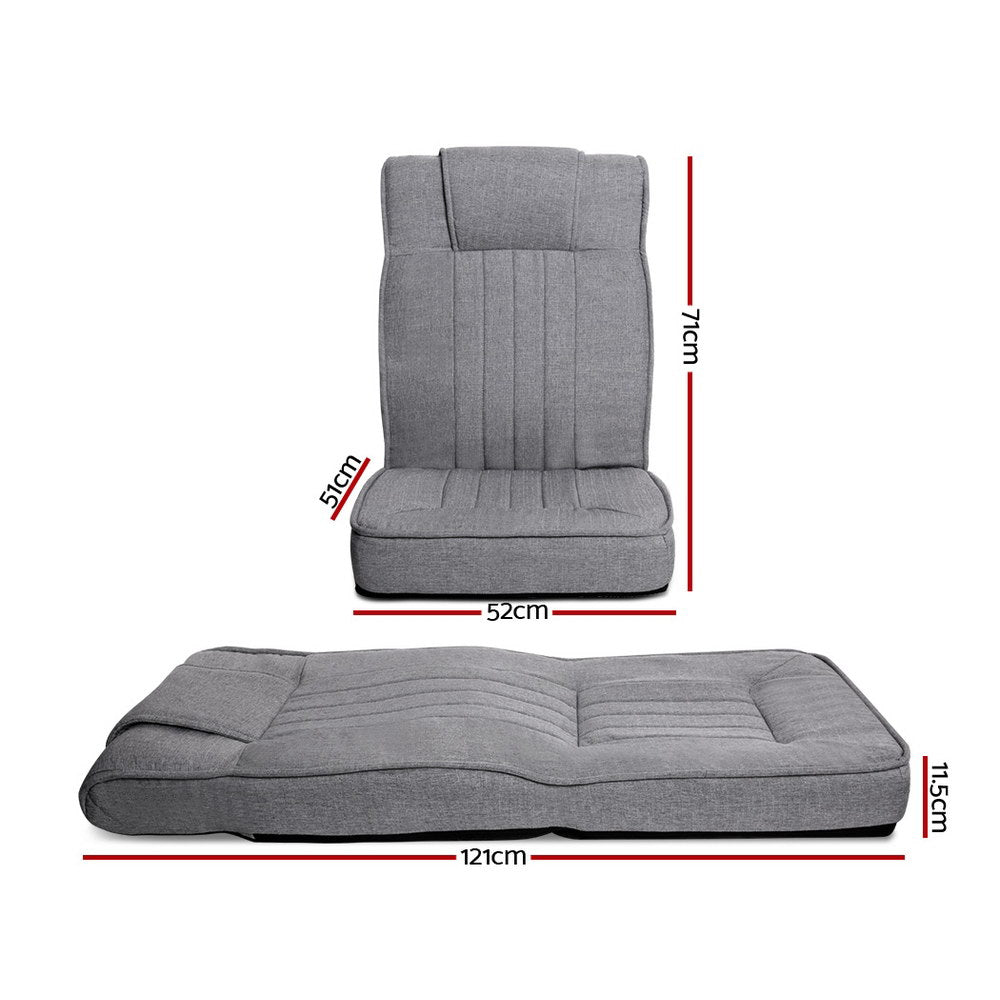 Artiss Lounge Sofa Floor Recliner Couch Futon Folding Chaise Light Grey