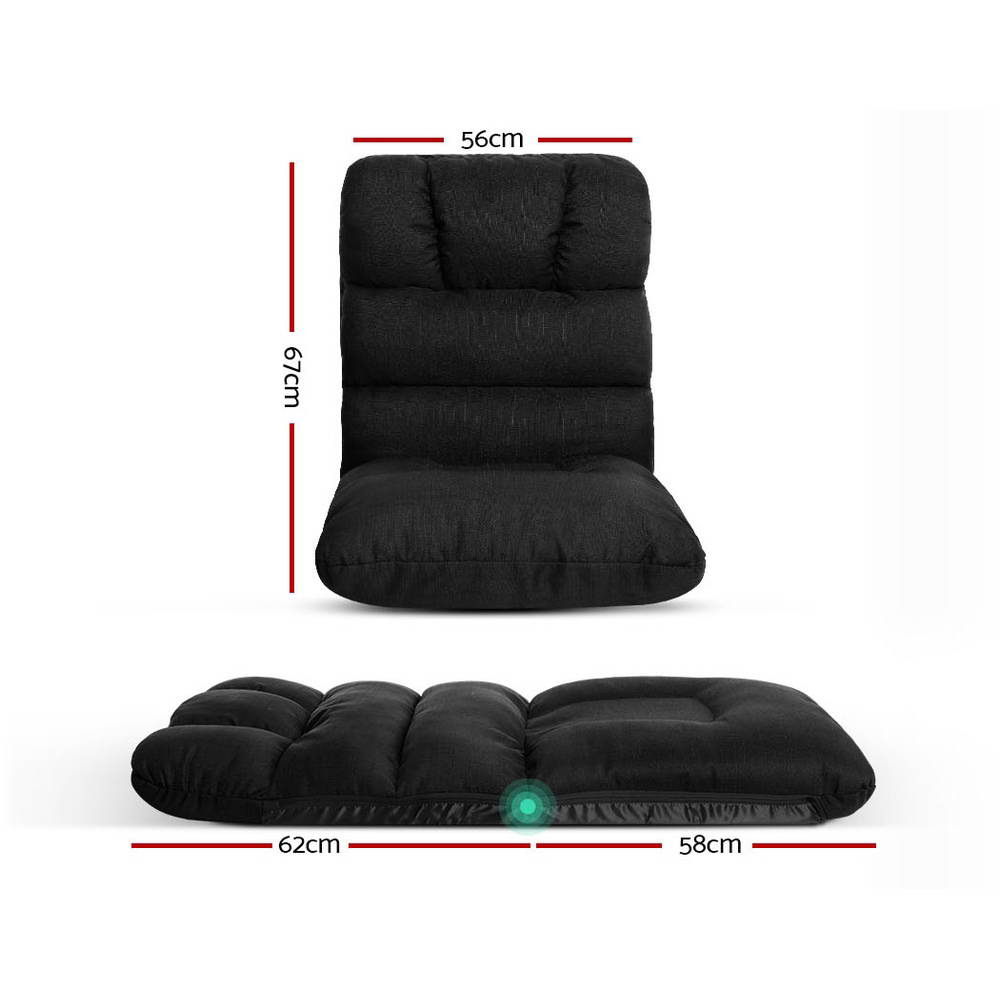 Artiss Lounge Sofa Floor Recliner Futon Couch Folding Chaise Linen Black