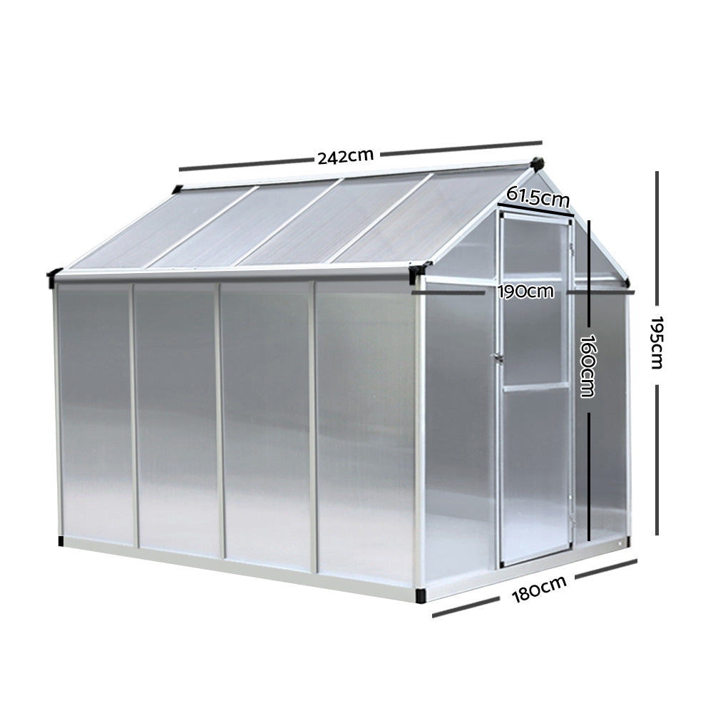 Greenfingers Greenhouse Aluminium Green House Garden Shed Greenhouses 2.42x1.9M