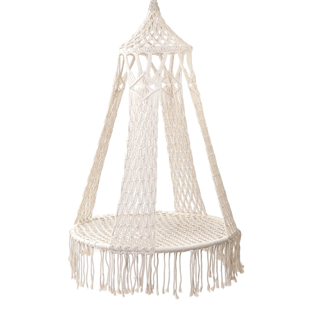 Gardeon Hanging Hammock Chair Swing Tassel Cream