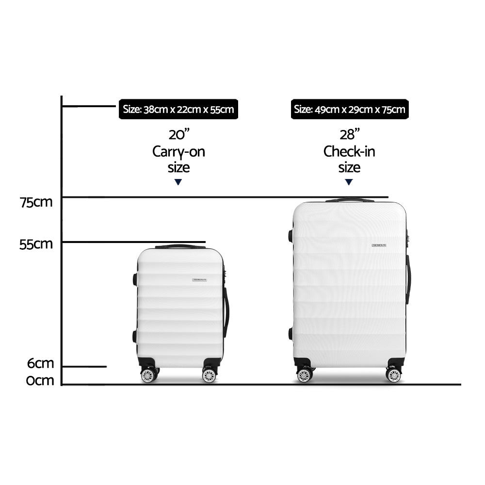 Wanderlite 2pcs Luggage Trolley Set Travel Suitcase TSA Hard Case w/Scale White