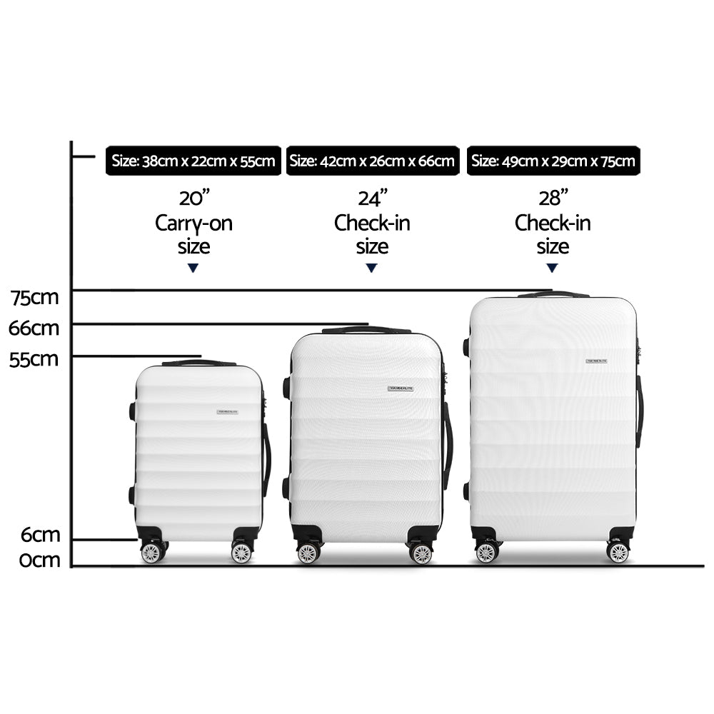 Wanderlite 3pcs Luggage Trolley Set Travel Suitcase TSA Hard Case w/Scale White