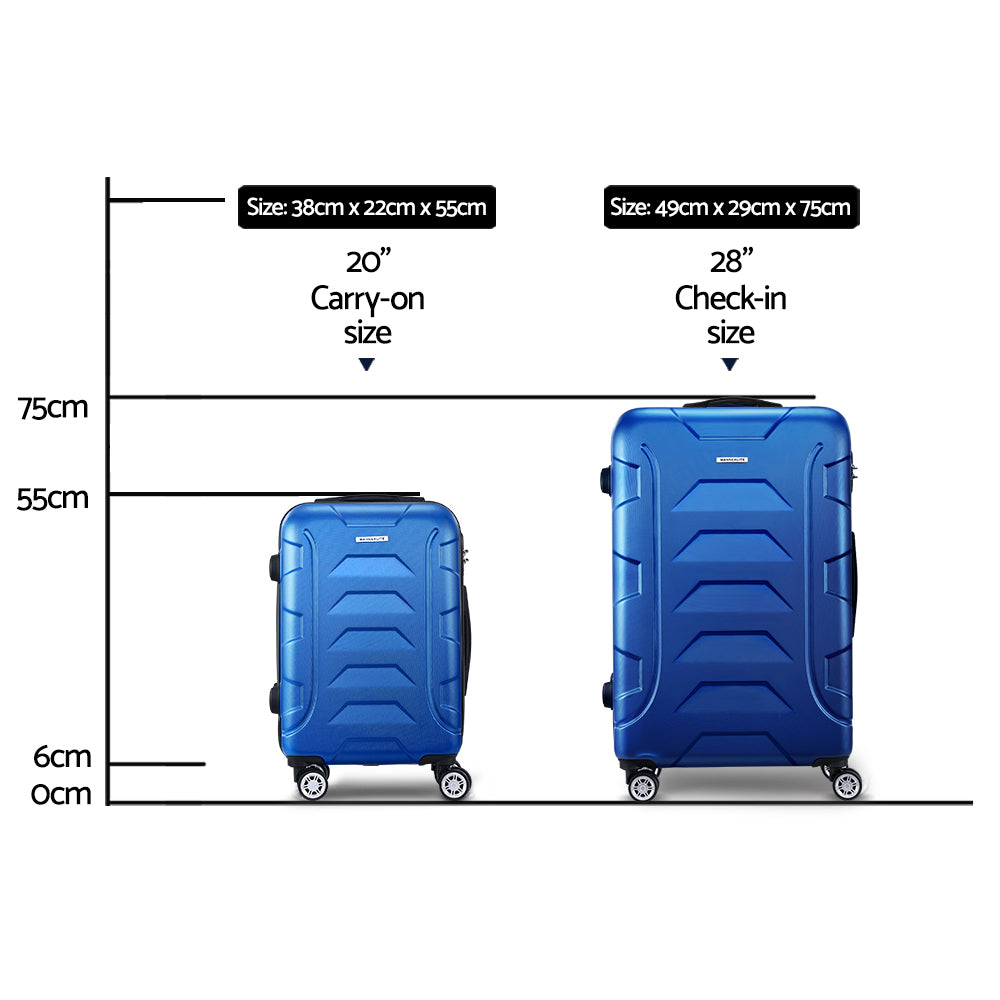 Wanderlite 2pc Luggage Travel Sets Suitcase Trolley TSA Lock Bonus w/Scale Blue