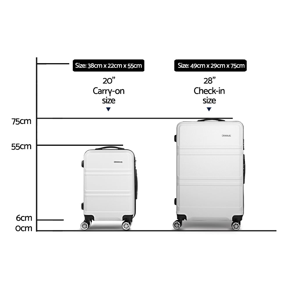 Wanderlite 2pc Luggage Trolley Set Suitcase Travel TSA Hard Case w/Scale White