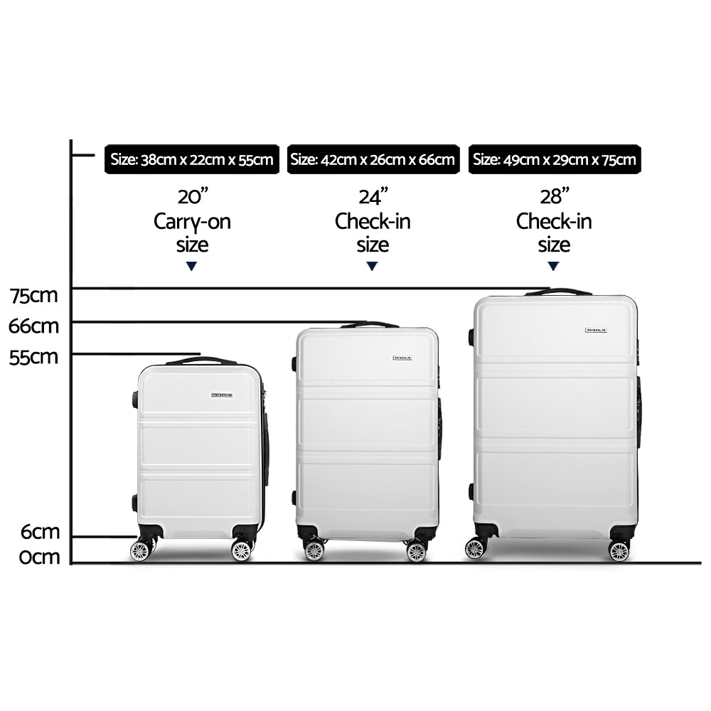 Wanderlite 3pc Luggage Trolley Set Suitcase Travel TSA Hard Case w/Scale White