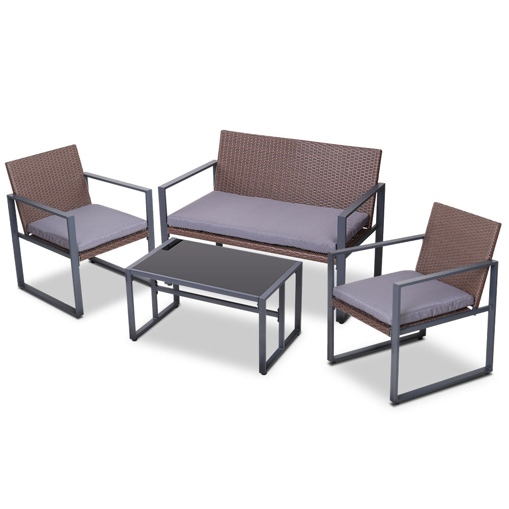 Gardeon 4PC Outdoor Furniture Patio Table Chair Brown