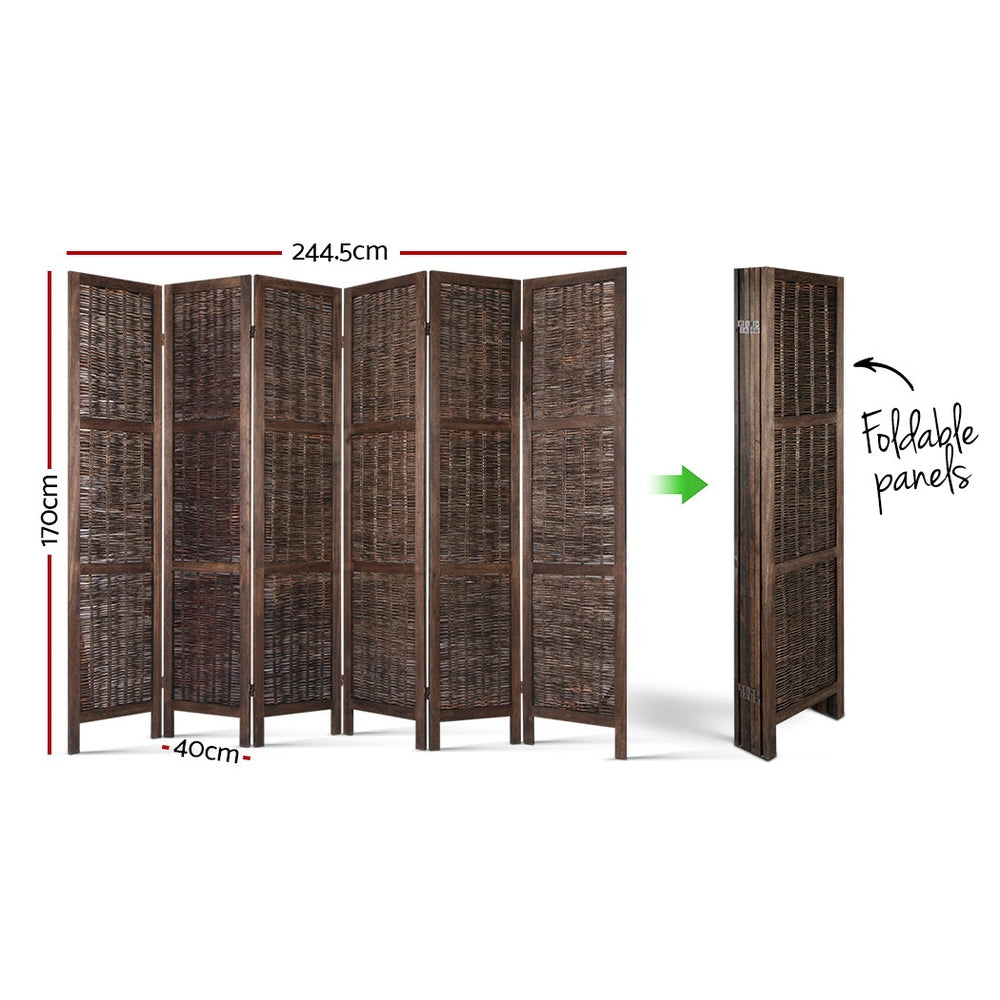 Artiss 6 Panel Room Divider Privacy Screen Foldable Wood Willow Stand