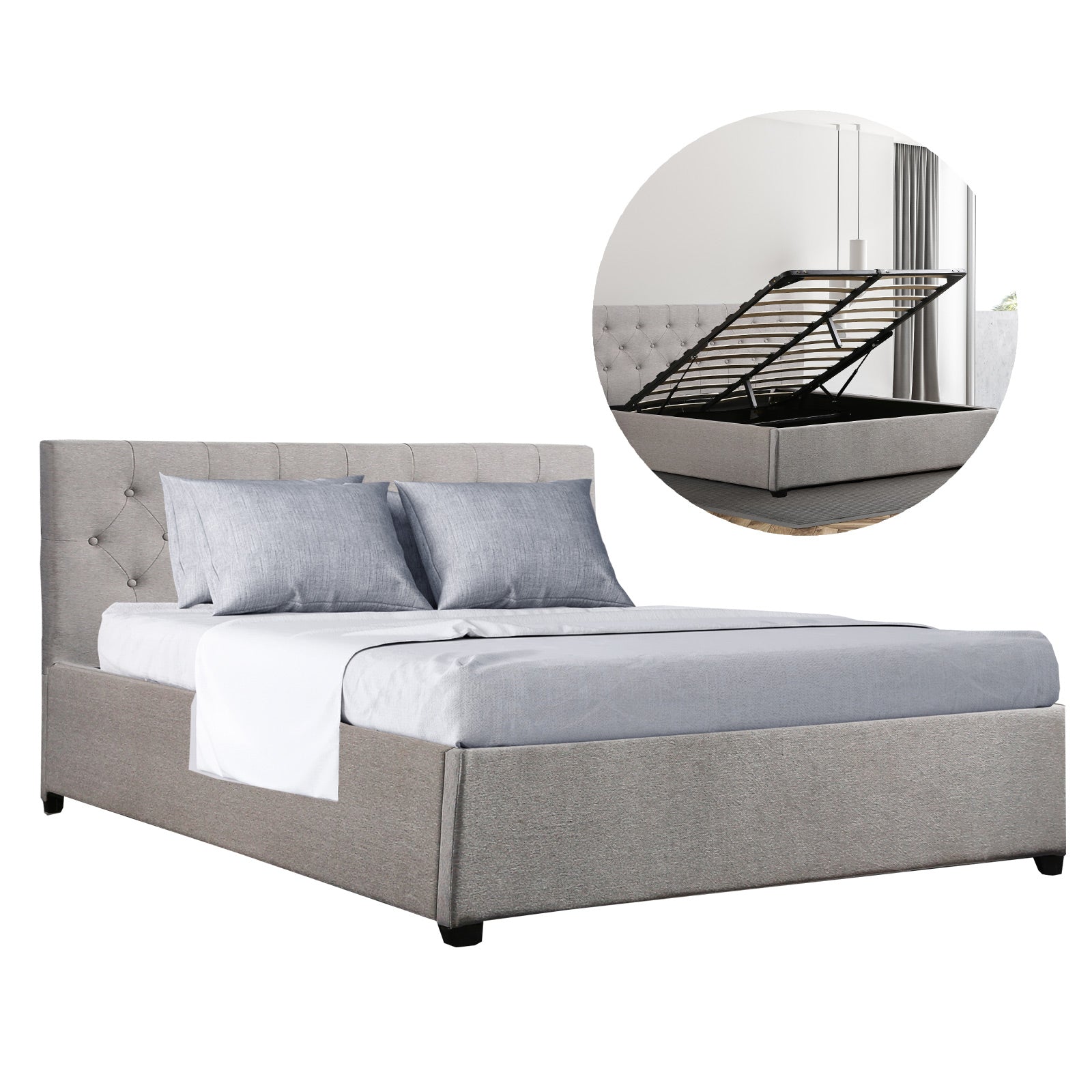Milano Decor Westlake Lux Gas Lift Storage Bed Light Grey - Queen