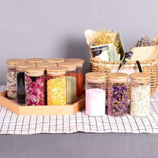 12 Pieces Glass Spice Jars for Kitchen Canisters with Airtight Bamboo Lids and Labels (350 ml)
