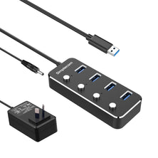Simplecom Aluminium 4-Port USB 3.0 Hub with Individual Switches and Power Adapter CH345PS