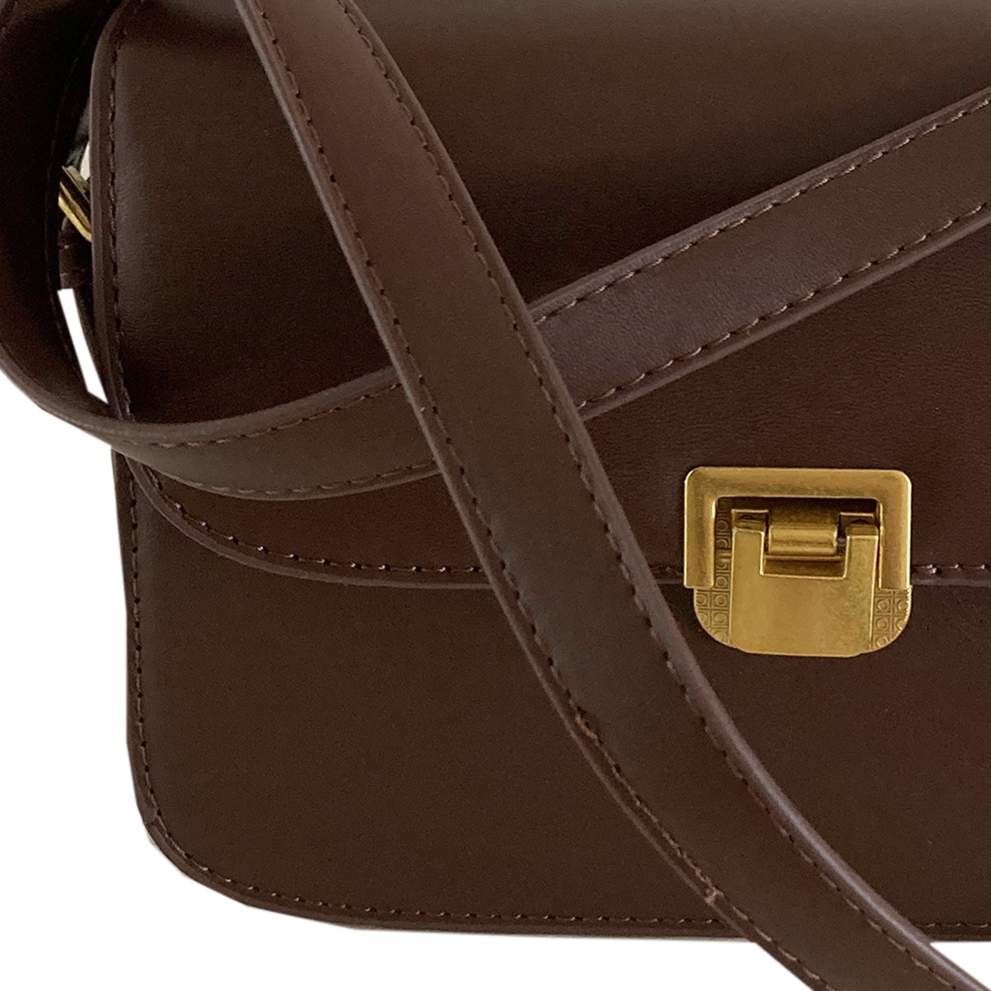 Cross Body Handbag Gold Buckle Brown