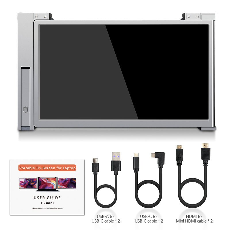 Dual Portable Triple Fold 1080P IPS FHD Monitor Screen Extender For Laptop 11.9" Black