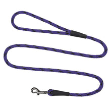Mendota Clip Leash Small - lengths 3/8in x 4ft(10mm x1.2m) Made in the USA - Black Ice - Purple