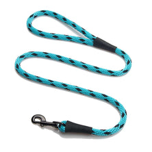 Mendota Clip Leash Large - lengths 1/2in x 6ft(13mm x1.8m) Made in the USA - Black Ice - Turquoise