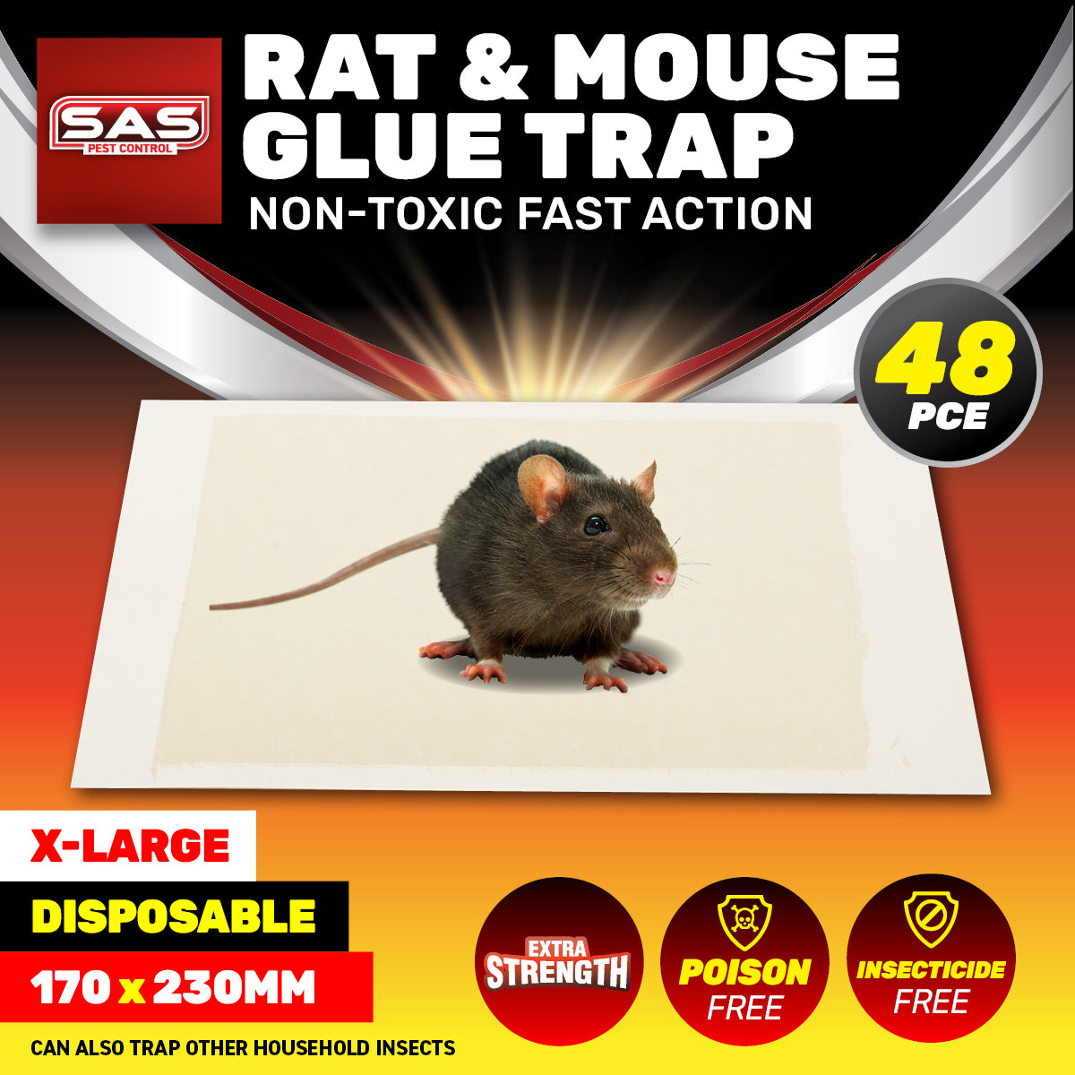 SAS Pest Control 48PCE Rat Mice Traps Ready To Use Disposable 17 x 23cm