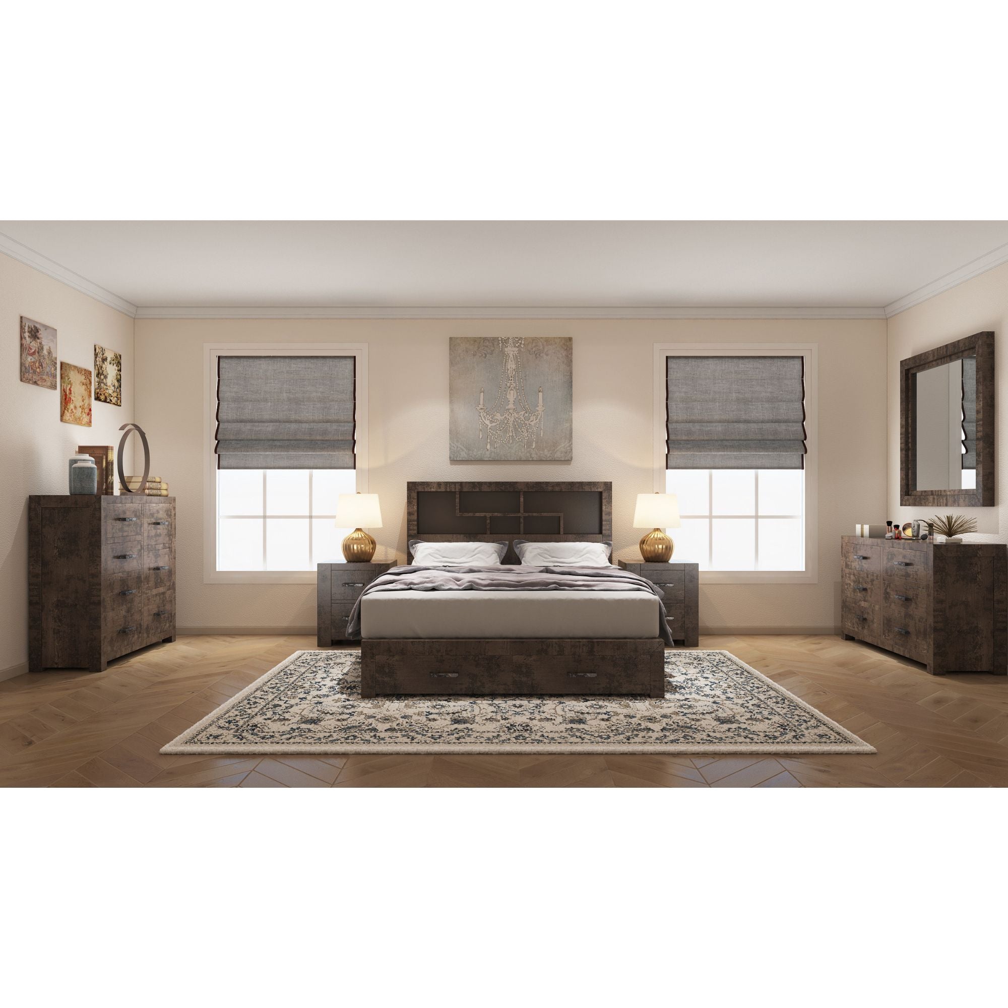 Catmint Set of 2 Bedside Dresser Mirror Bedroom Furniture Package Set Grey Stone