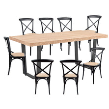 Petunia  9pc 210cm Dining Table Set 8 Cross Back Chair Elm Timber Wood Metal Leg