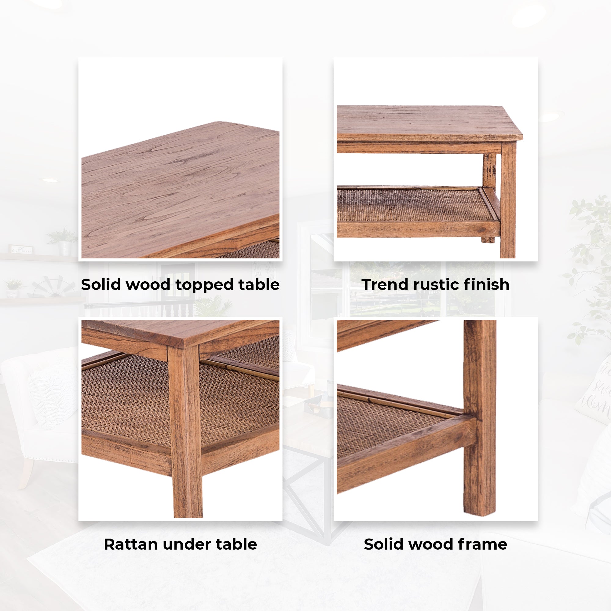 Jasmine Coffee Table 110cm Mindi Timber Wood Rattan Weave - Brown ...