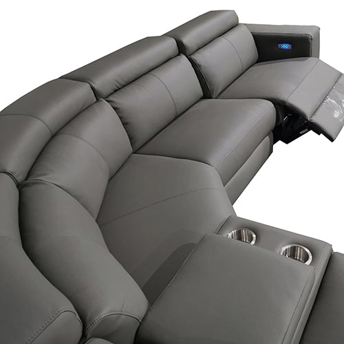 6 Seater Real Leather sofa Grey Color Lounge Set for Living Room Couch with Adjustable Headrest