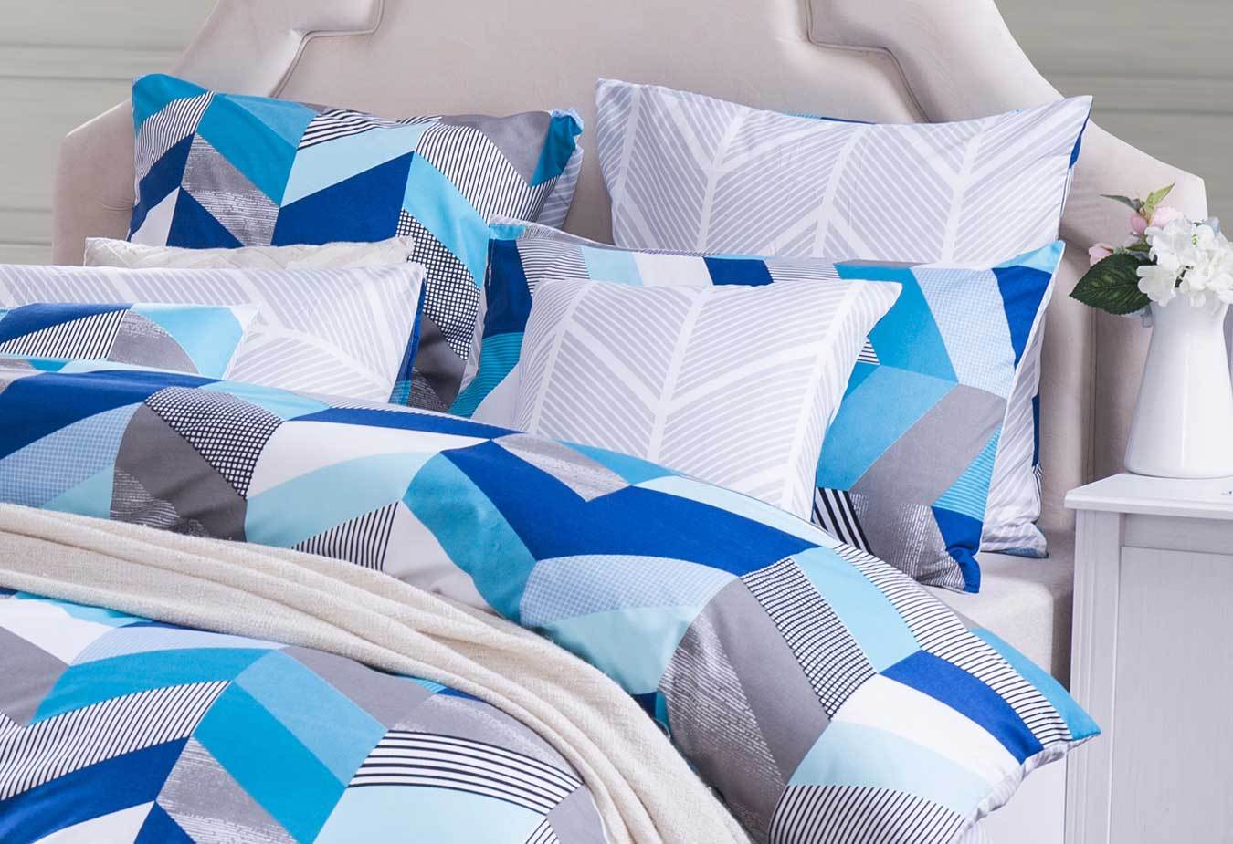 Queen Size Chevron Blue Quilt Cover Set (3PCS)