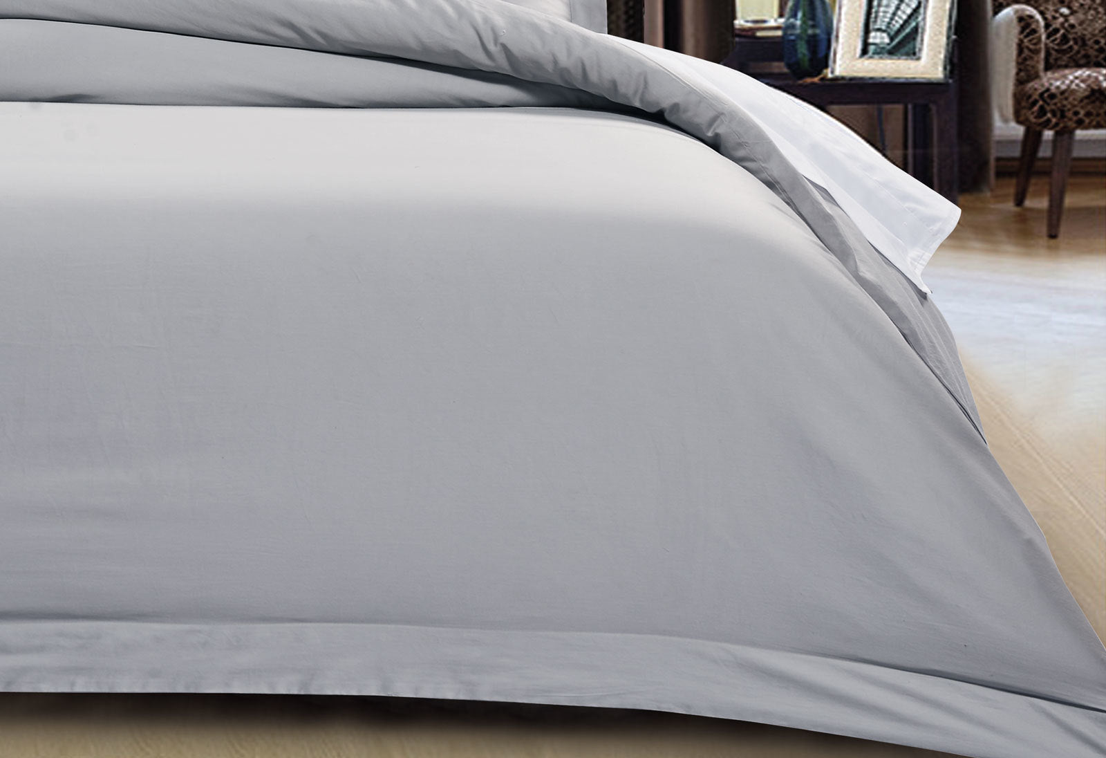 Luxton Queen Size 500TC Cotton Sateen Quilt Cover Set (Silver Color)