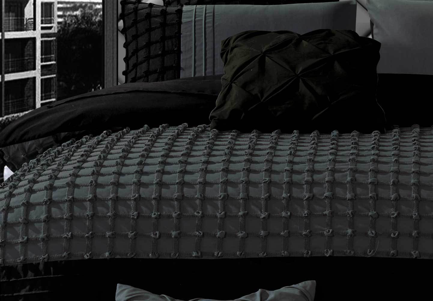 Luxton Queen Size Stone Grey Cross Pintuck Quilt Cover Set(3PCS)