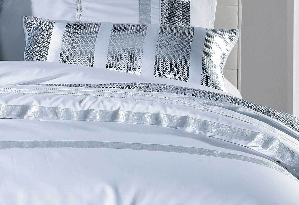 Luxton Super King Size White Striped Sequins Quilt Cover Set(3PCS)