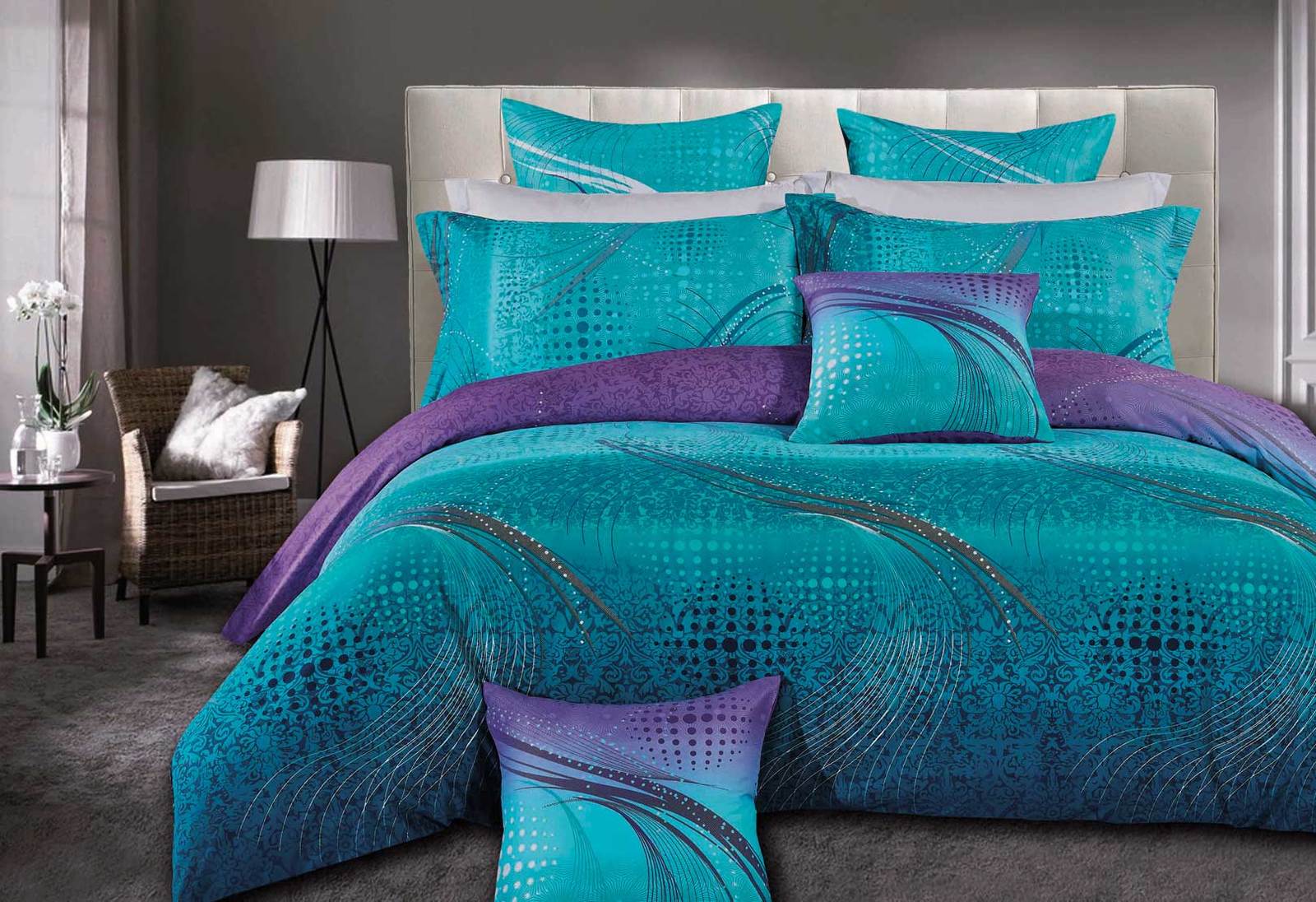 Luxton Queen Size Turquoise Aqua and Purple Quilt Cover Set(3PCS)