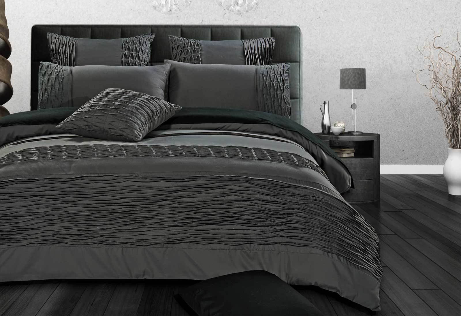 Luxton King Size Stone Grey Pintucking Quilt Cover Set (3PCS)