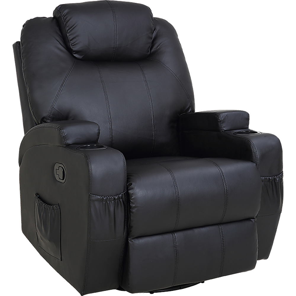 Black Massage Sofa Chair Recliner 360 Degree Swivel PU Leather Lounge 8 Point Heated