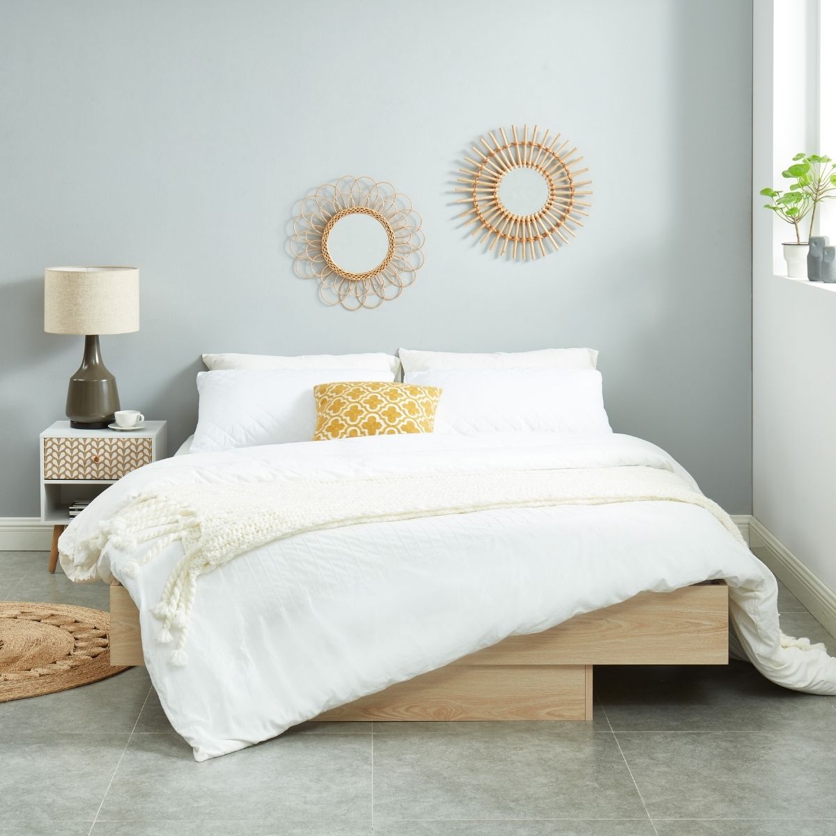 Natural Oak Wood Floating Bed Base King – Platinum Deals