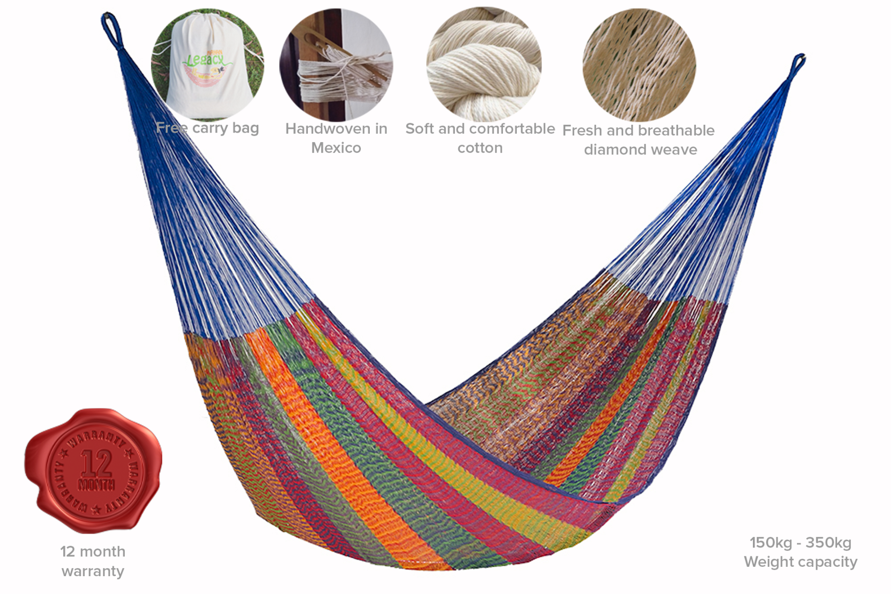 Mayan Legacy Queen Size Cotton Mexican Hammock in Mexicana Colour