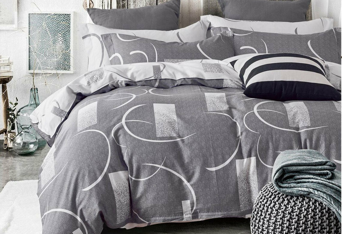 Luxton 100% Cotton Queen Size 3pcs Bromley Grey Quilt Cover Set