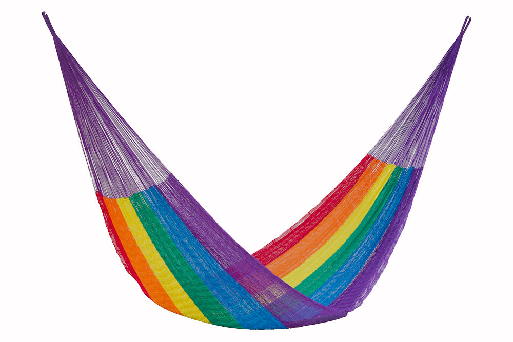 Mayan Legacy King Plus Size Nylon Mexican Hammock in Rainbow Colour