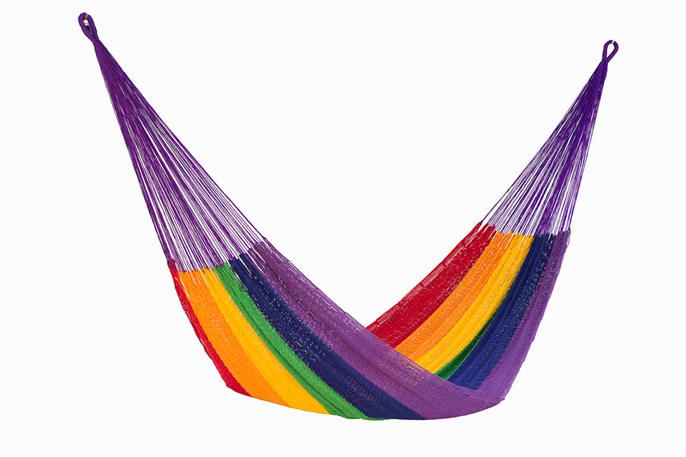 Mayan Legacy Queen Size Outdoor Cotton Mexican Hammock in Rainbow Colour