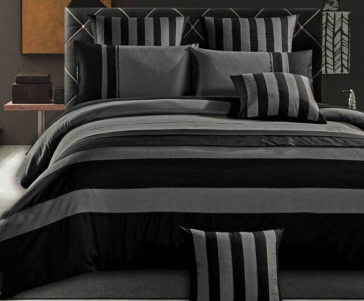 Luxton King Size Grey Black Sriped Quilt Cover Set(3PCS)